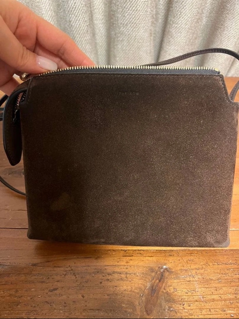 The Row Chocolate Suede Messenger Bag